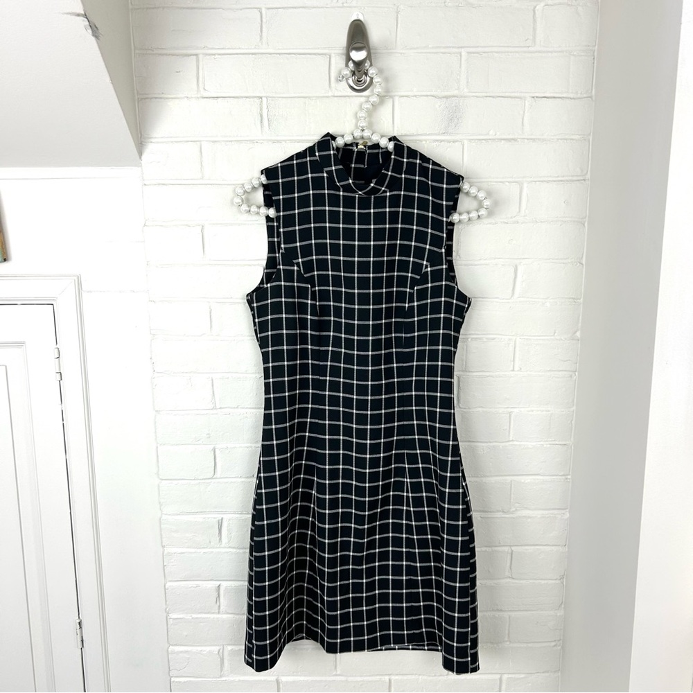 H&M Black Plaid Checked Grid Print Mini Dress Size 6